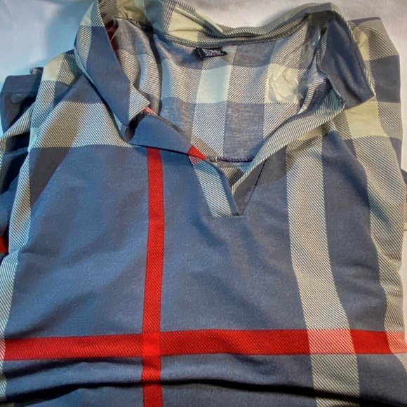 LILDY Womens L-XL Gray Red Line Plaid Pullover Blouse Shirt w/Bell Sleeves - Picture 8 of 14